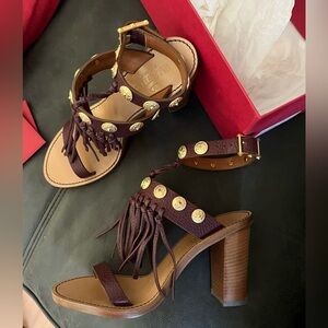 Authentic Valentino Garavani Brown Fringe Block Heel Size 36